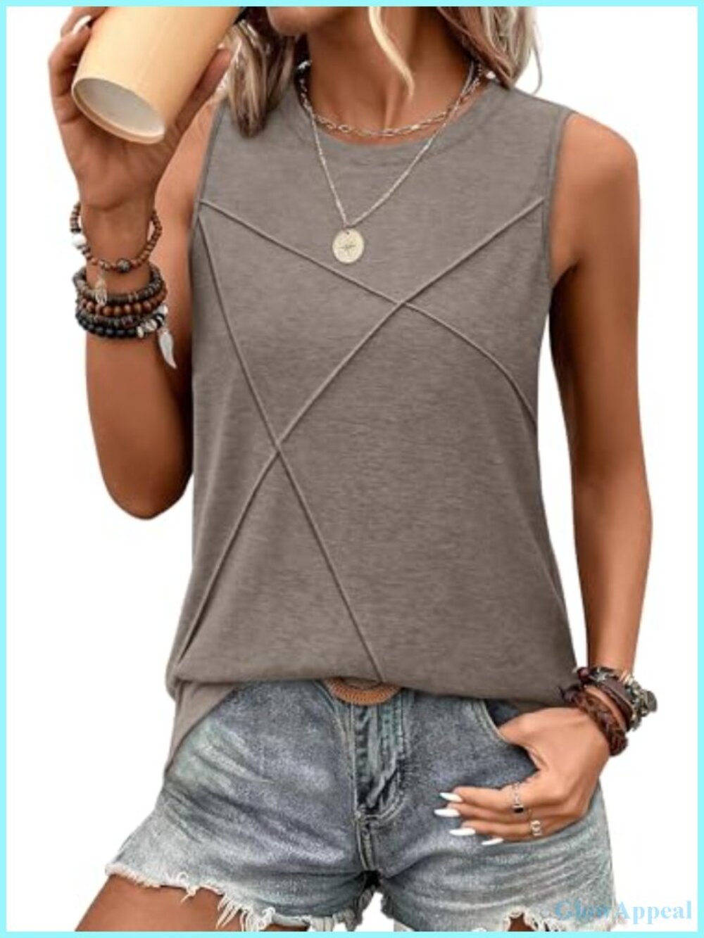 Sleeveless Crew Neck Tank Top, Lightweight Stretchy Cotton Blend, Casual Summer